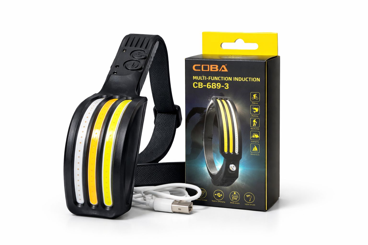 Multifunktions-LED-Stirnlampe mit 3 COB-Lichtstreifen und Sensor